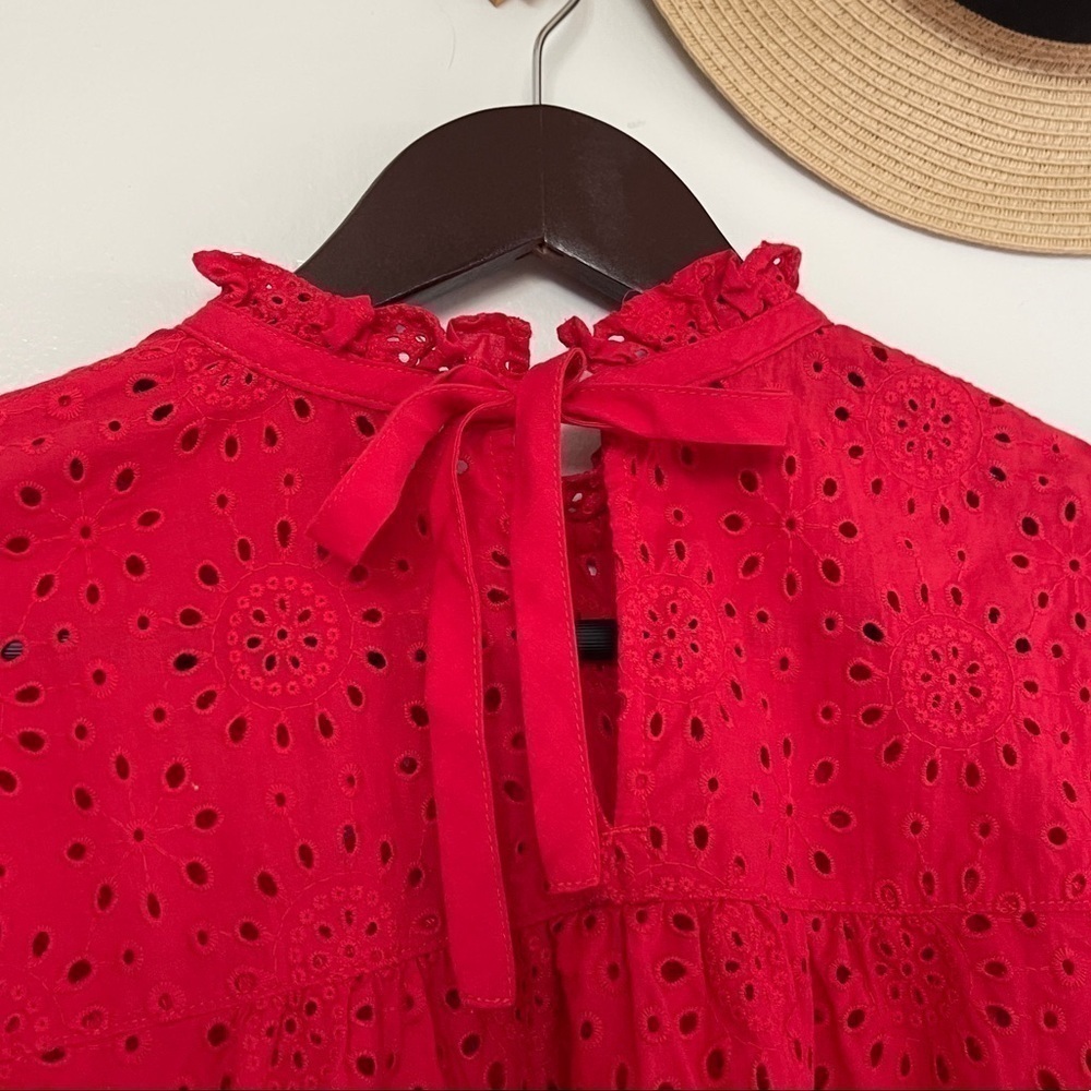 Madewell Embroidered Eyelet Ruffle-Neck Keyhole Top - Picture 5 of 7